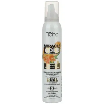 MIRACLE GOLD ANTI FRIZZ DUAL MOUSSE Pianka przeciw puszeniu się włosów do wygładzenia i stylizacji loków 200 ml